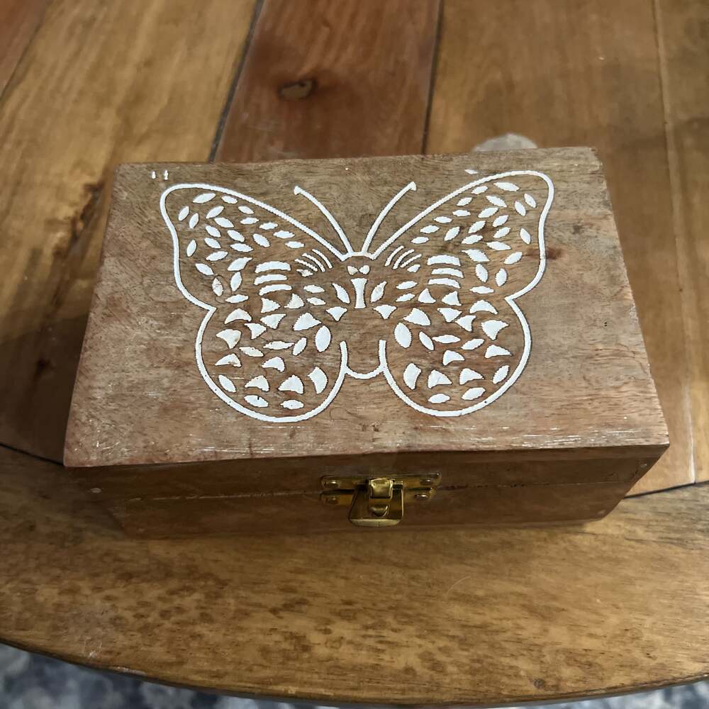Wooden Butterfly Engraved Keepsake Box with Latch